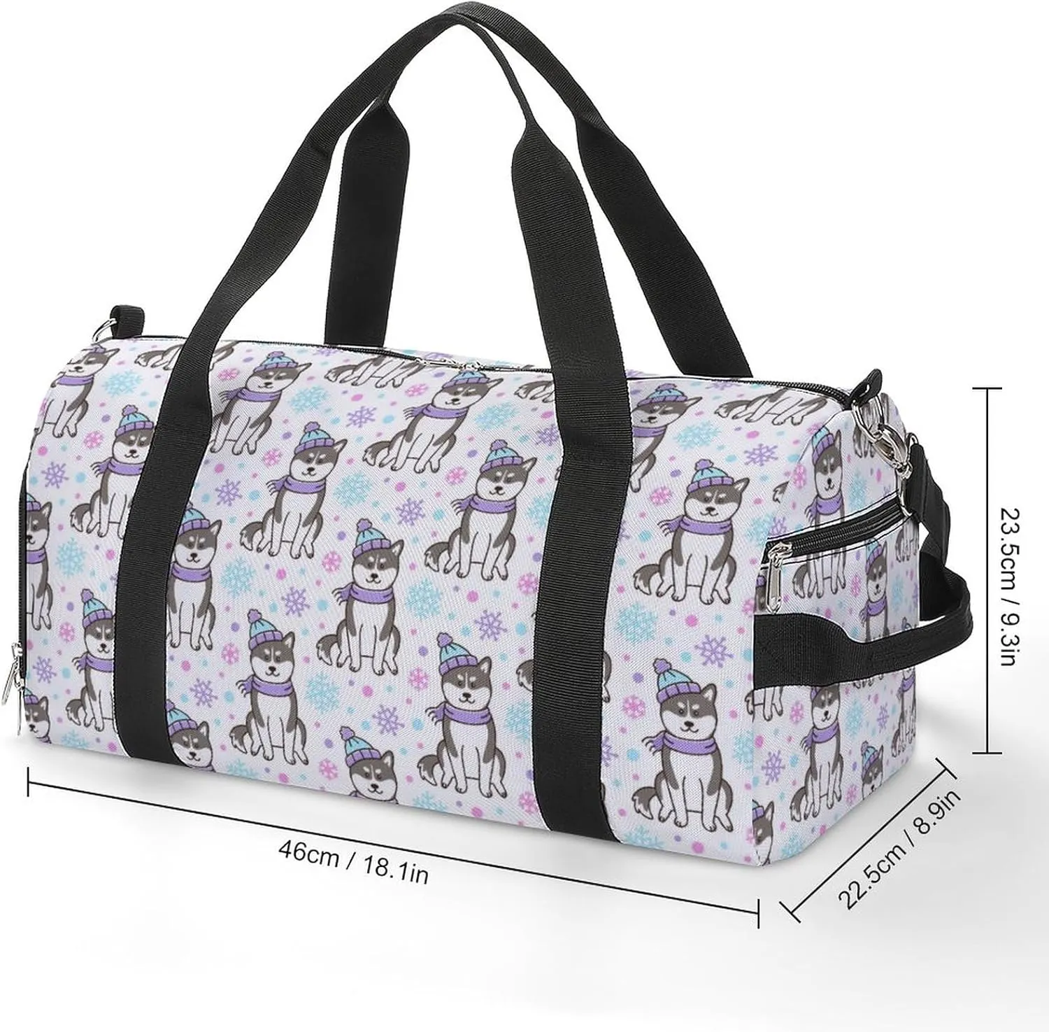 Siberian-husky-dog Pattern Sports Tote Gym Bag for Women Men, Overnight Bag with Shoe Compartment Water Resistant