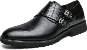 Single Season Shoes Dress Oxford for Men Slip On Two Tone Double Monk Strap Vegan Leather Anti-Slip Low Top Slip Resistant Outdoor Very Popular Among Young People (Color : Black, Size :