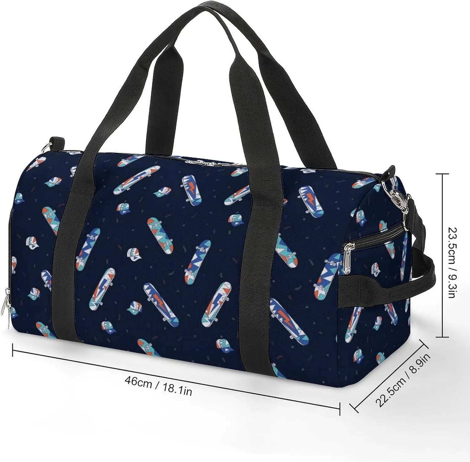 Skate Symbols Sports Tote Gym Bag for Women Men, Overnight Bag with Shoe Compartment Water Resistant