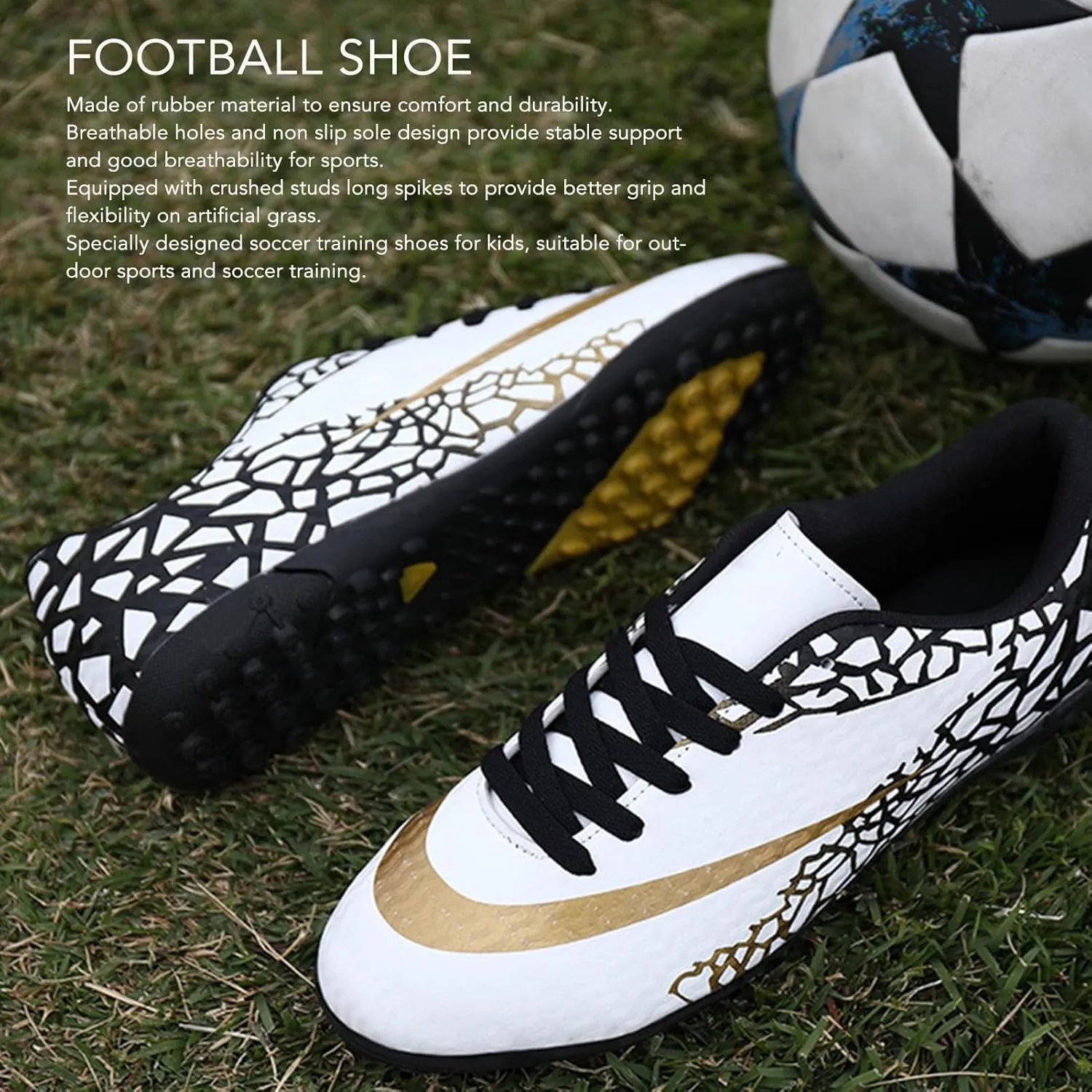 Soccer Shoe, Shoes Soccer Training Sneaker Low Turf Breathable Comfortable Good Grip Men's Football Cleats for Artificial Grass Outdoor Sports
