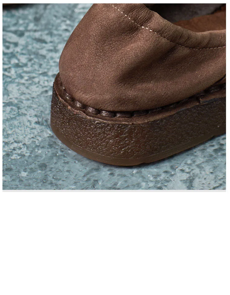 Soft Leather Round Toe Handmade Retro Flat Shoes