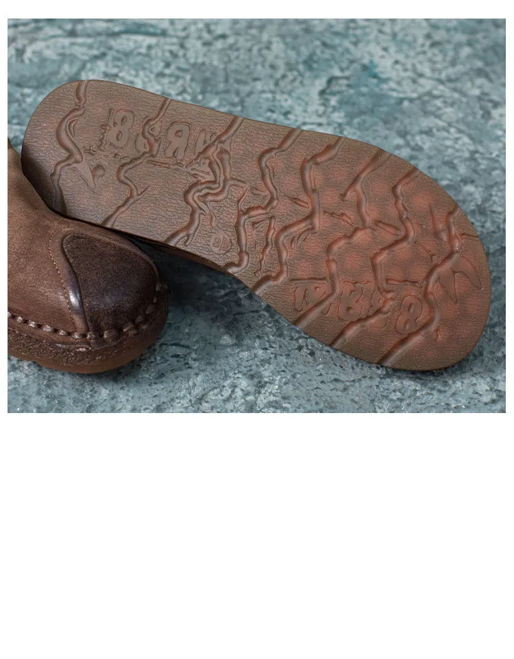 Soft Leather Round Toe Handmade Retro Flat Shoes
