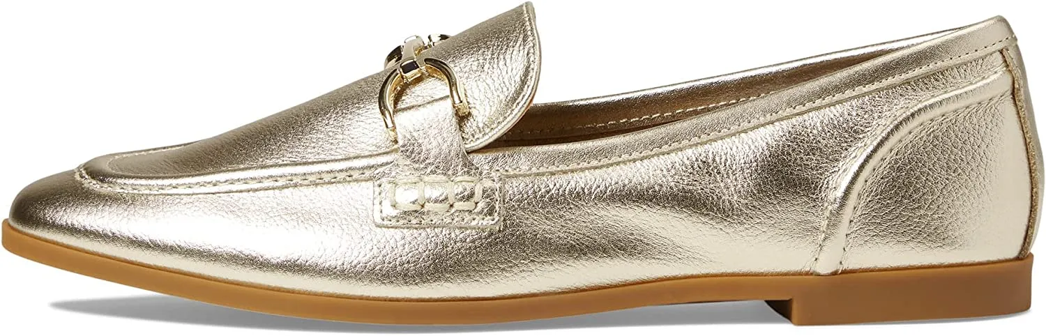 Steve Madden Carrine Gold Leather Slip On Almond Toe Flat Dress Loafers