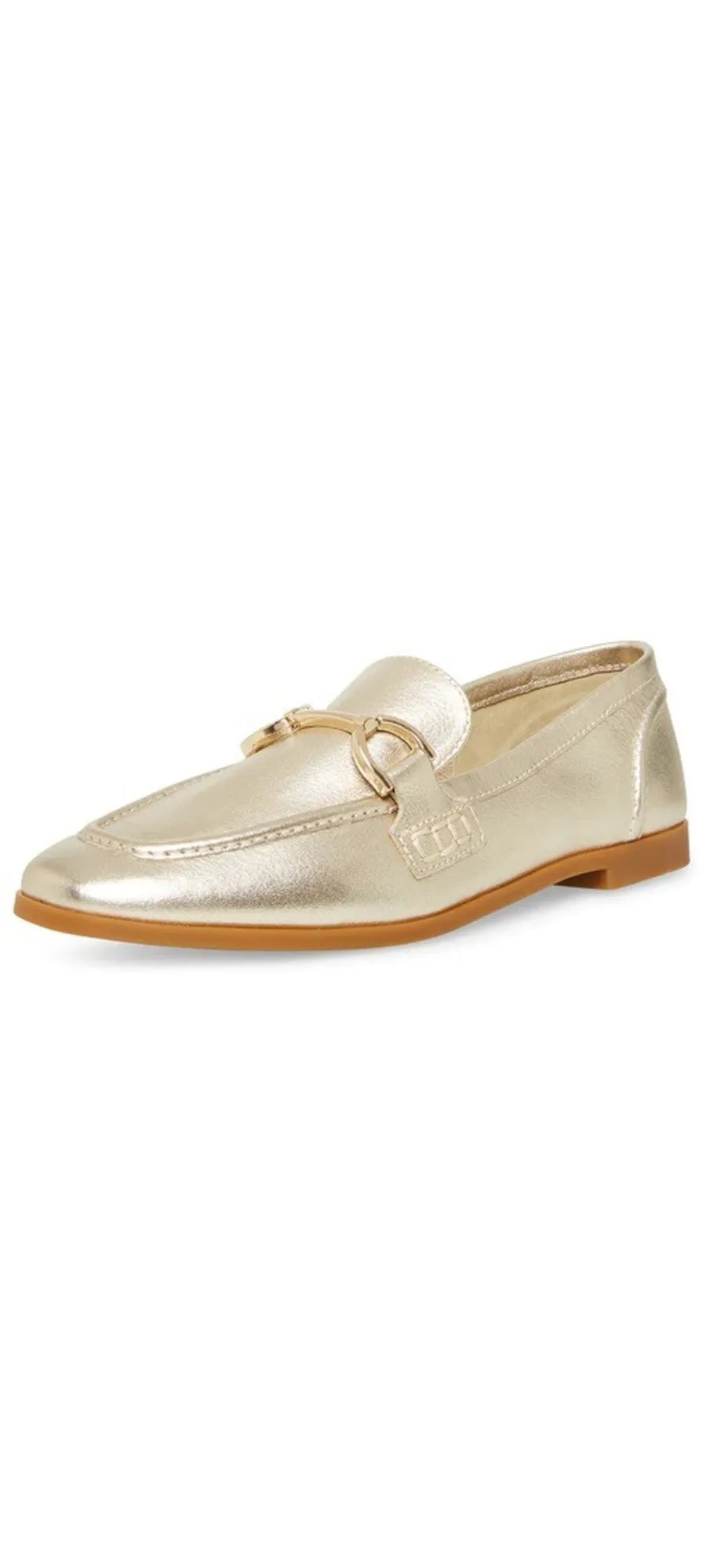 Steve Madden Carrine Gold Leather Slip On Almond Toe Flat Dress Loafers