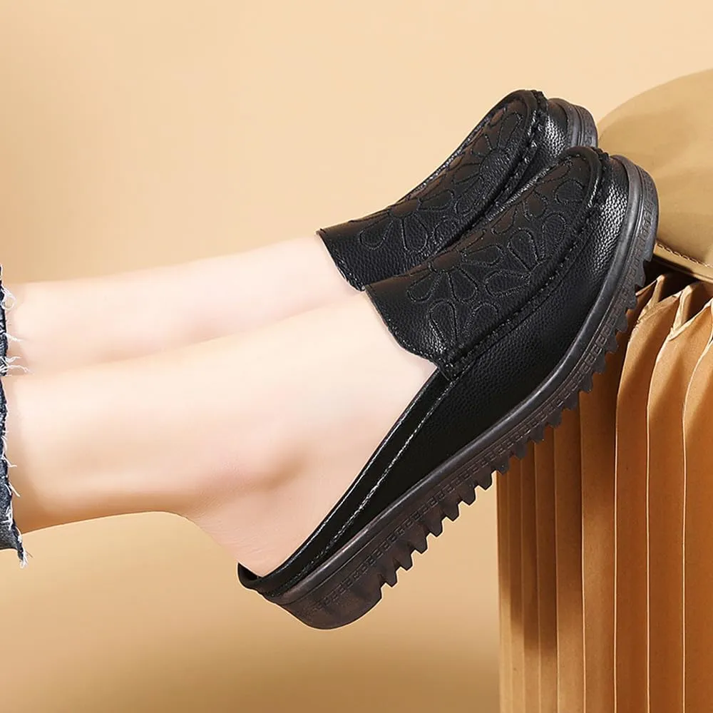 Succttssful Women's Closed Toe Mules Sandals for Walking: Backless Flats Loafers for Office - Casual Leather Mules for Girls