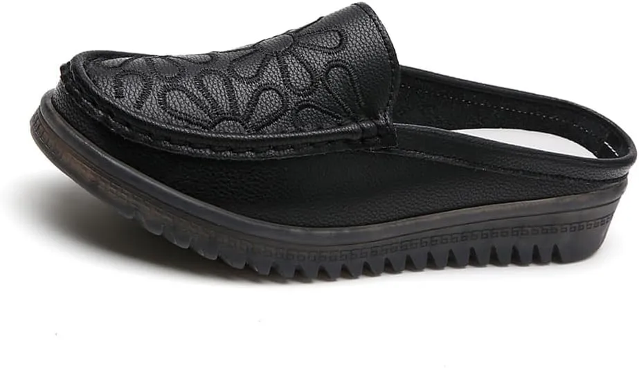 Succttssful Women's Closed Toe Mules Sandals for Walking: Backless Flats Loafers for Office - Casual Leather Mules for Girls