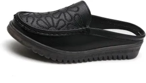 Succttssful Women's Closed Toe Mules Sandals for Walking: Backless Flats Loafers for Office - Casual Leather Mules for Girls