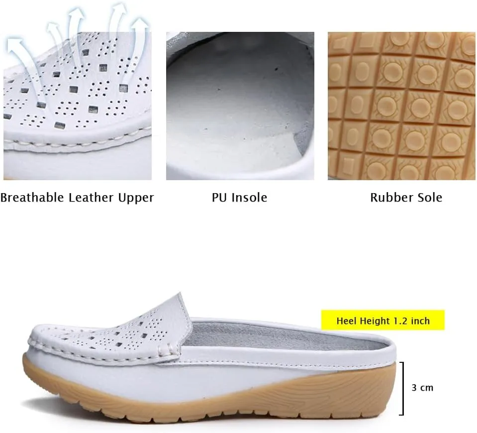 Succttssful Women's Closed Toe Mules Sandals for Walking: Backless Flats Loafers for Office - Casual Leather Mules for Girls