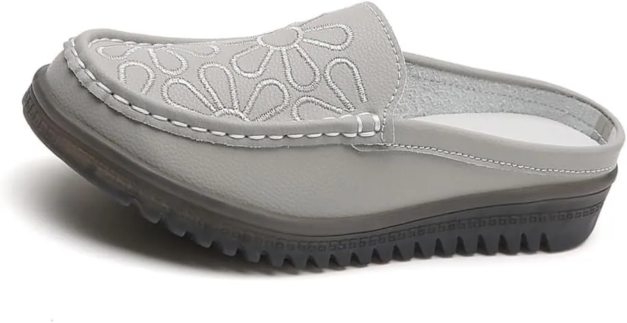 Succttssful Women's Closed Toe Mules Sandals for Walking: Backless Flats Loafers for Office - Casual Leather Mules for Girls