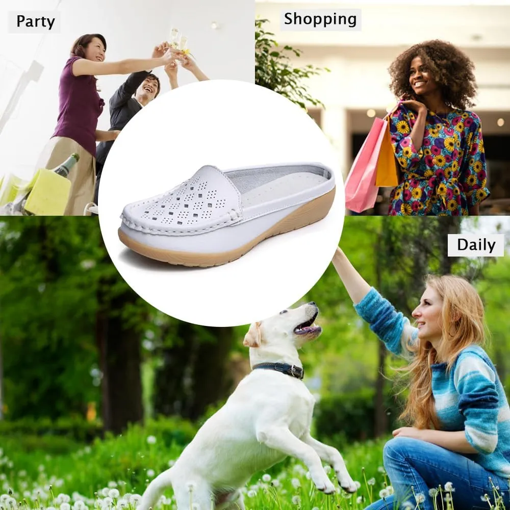 Succttssful Women's Closed Toe Mules Sandals for Walking: Backless Flats Loafers for Office - Casual Leather Mules for Girls