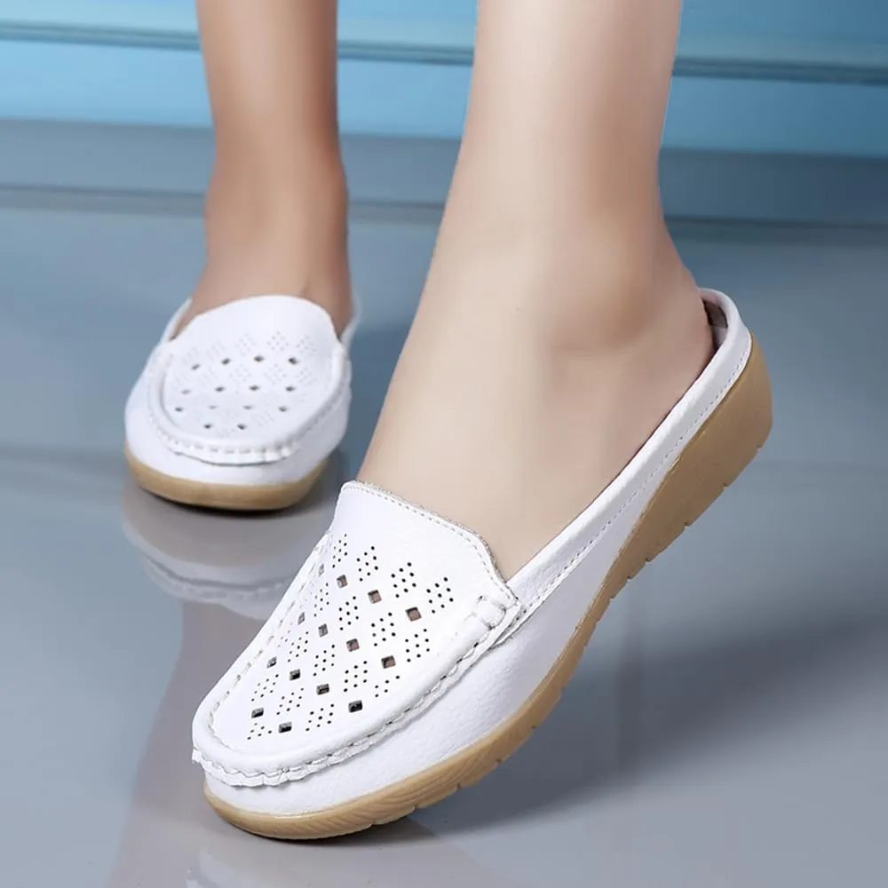 Succttssful Women's Closed Toe Mules Sandals for Walking: Backless Flats Loafers for Office - Casual Leather Mules for Girls