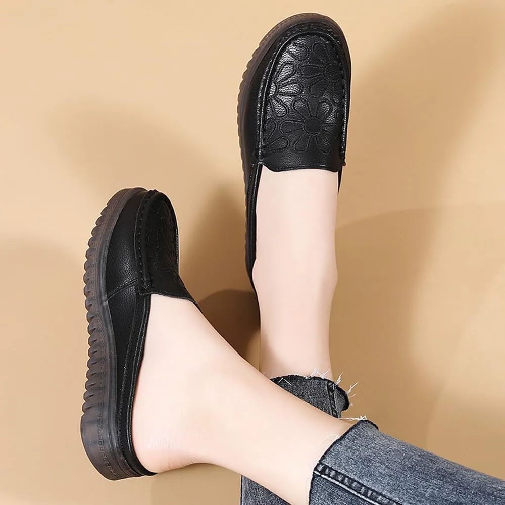 Succttssful Women's Closed Toe Mules Sandals for Walking: Backless Flats Loafers for Office - Casual Leather Mules for Girls