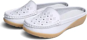 Succttssful Women's Closed Toe Mules Sandals for Walking: Backless Flats Loafers for Office - Casual Leather Mules for Girls