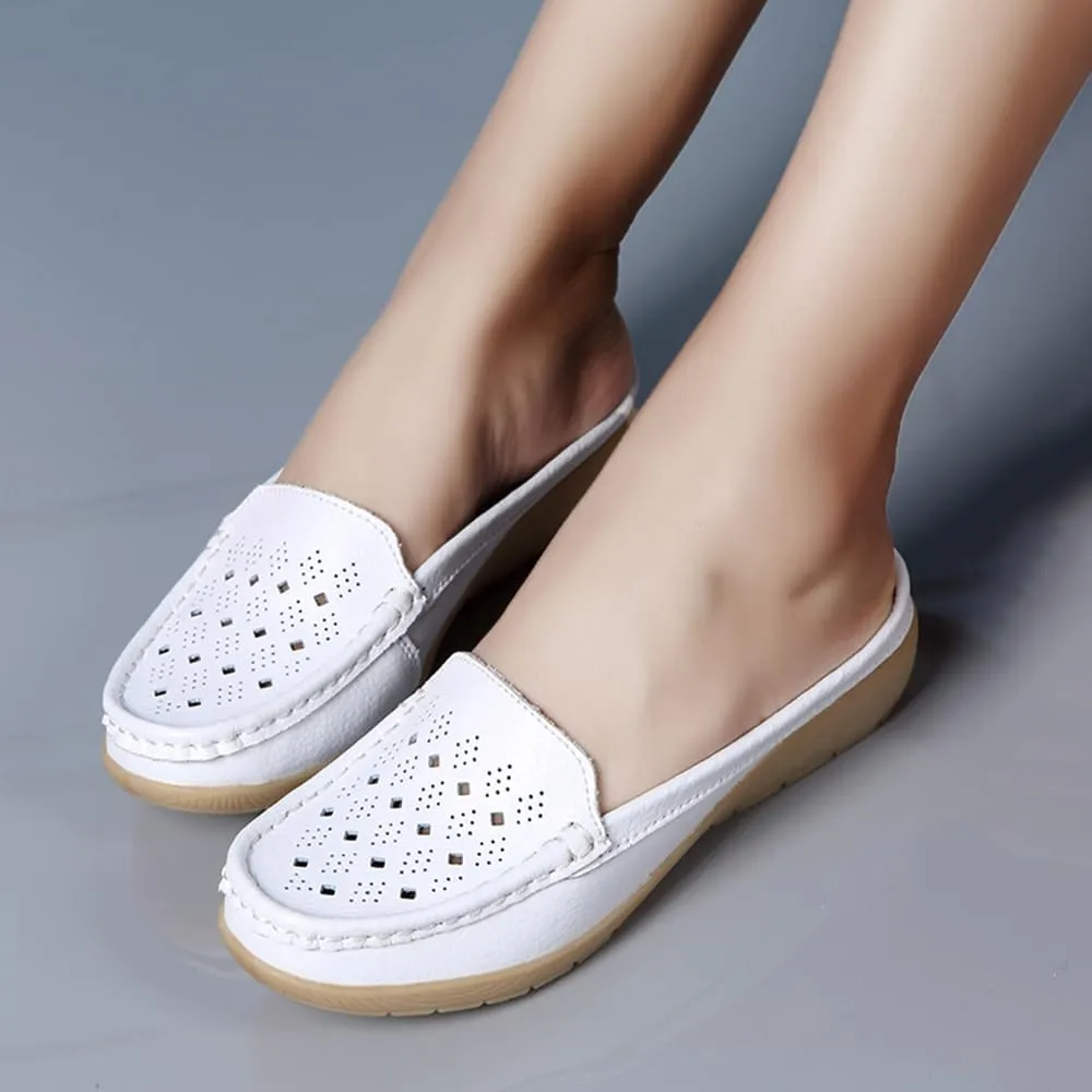 Succttssful Women's Closed Toe Mules Sandals for Walking: Backless Flats Loafers for Office - Casual Leather Mules for Girls