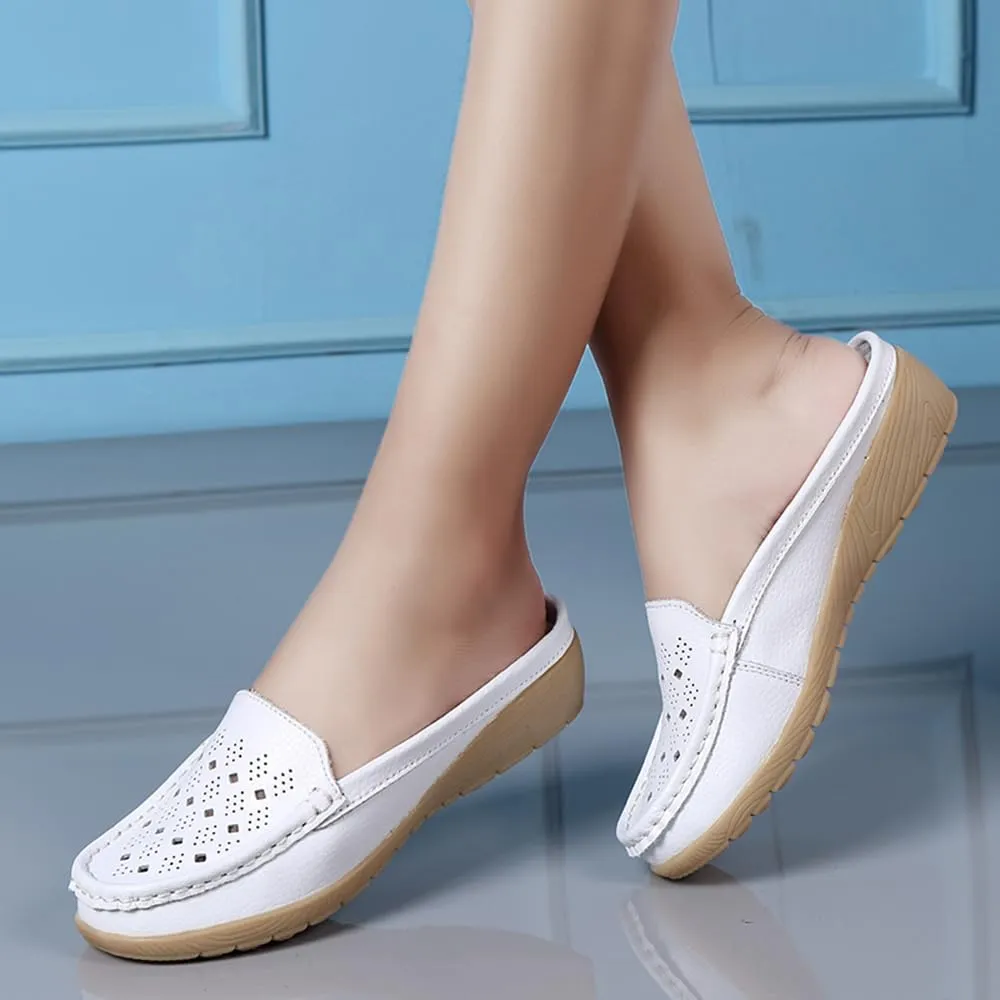 Succttssful Women's Closed Toe Mules Sandals for Walking: Backless Flats Loafers for Office - Casual Leather Mules for Girls