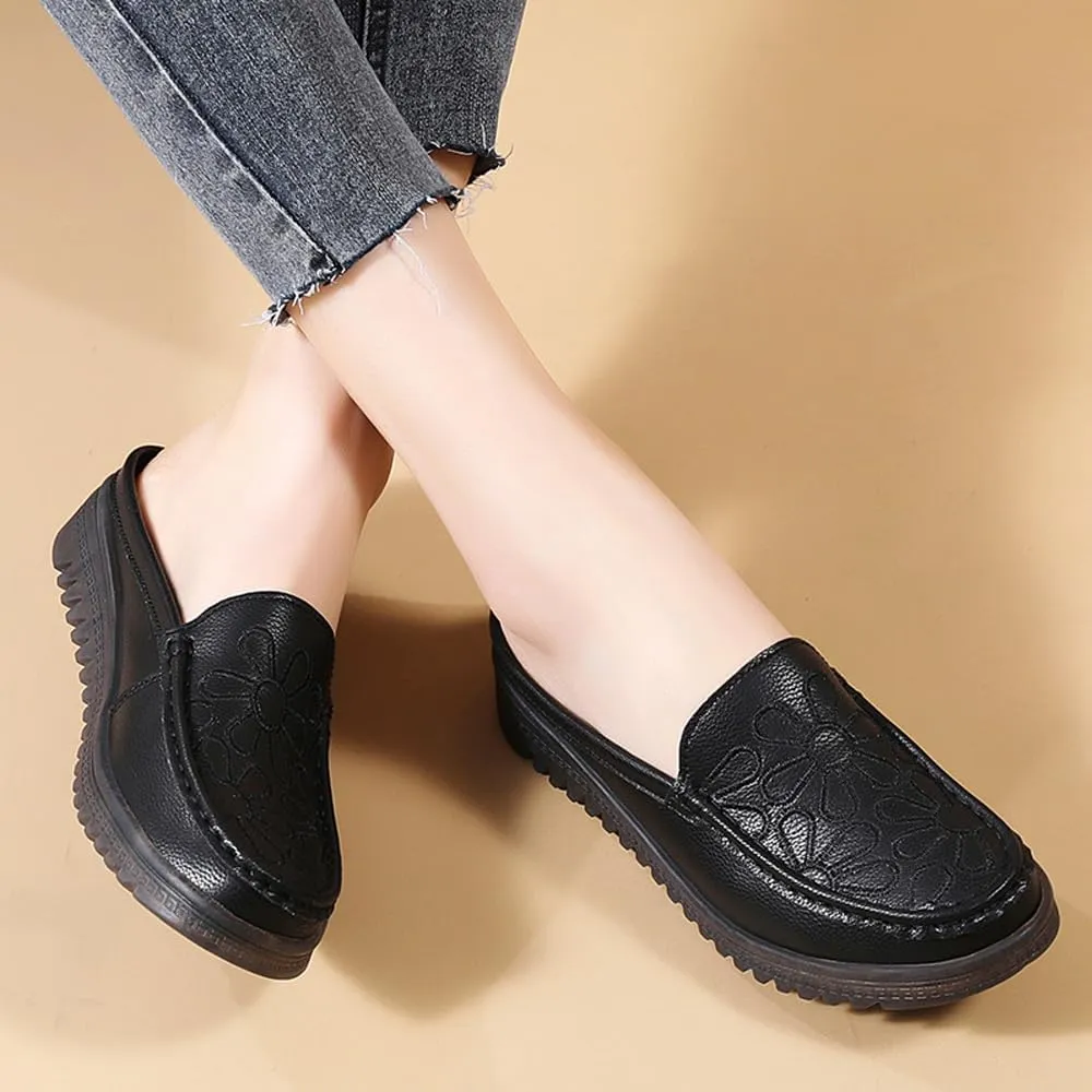 Succttssful Women's Closed Toe Mules Sandals for Walking: Backless Flats Loafers for Office - Casual Leather Mules for Girls