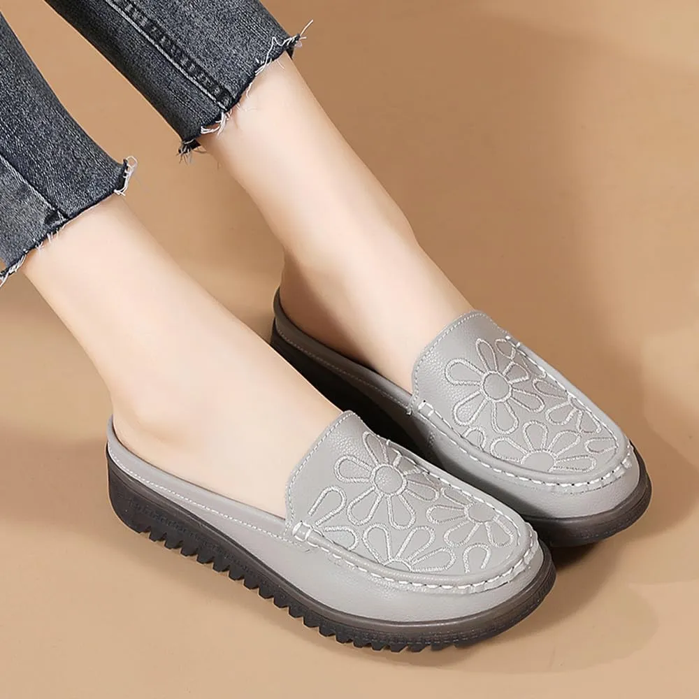 Succttssful Women's Closed Toe Mules Sandals for Walking: Backless Flats Loafers for Office - Casual Leather Mules for Girls