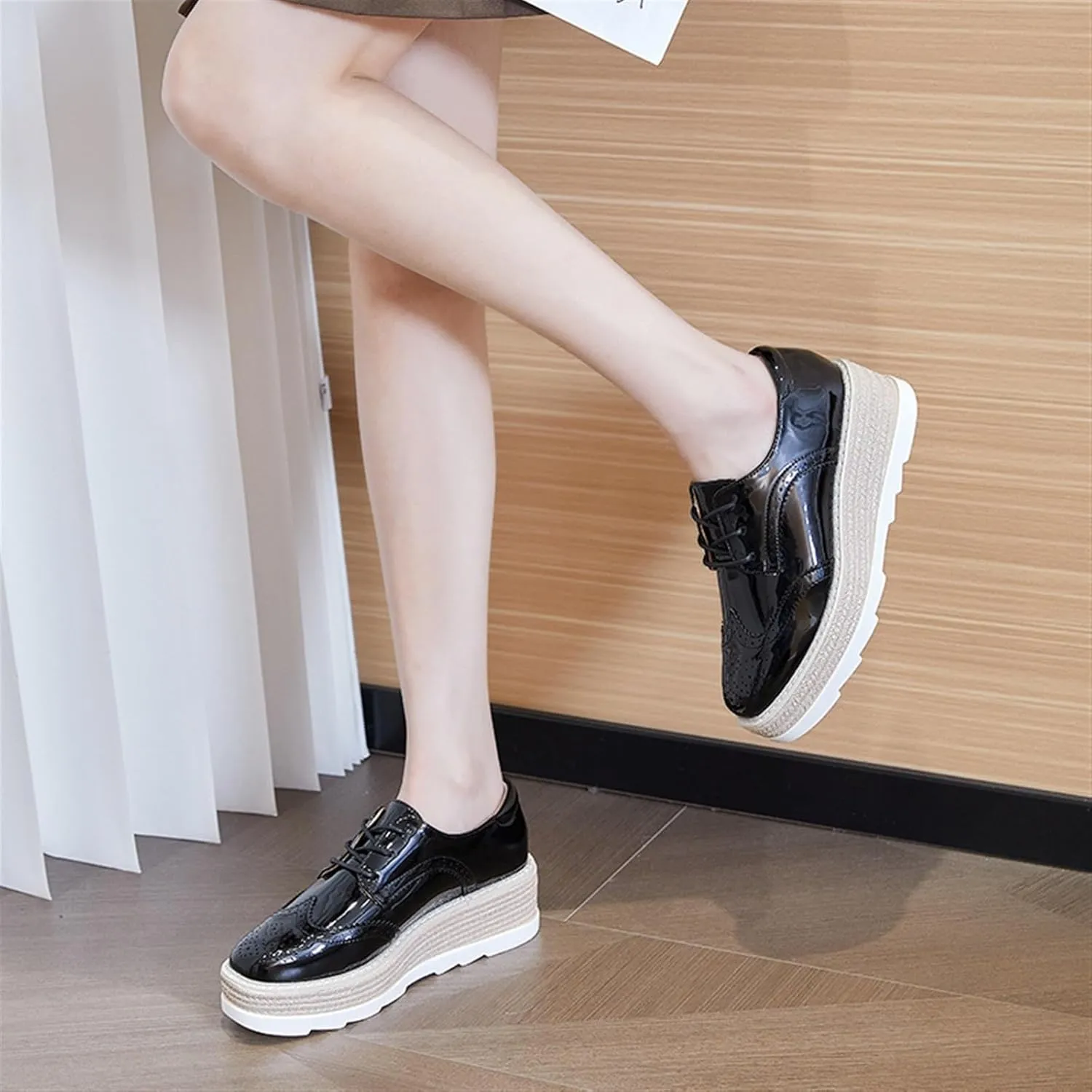 TOSOFT Comfort Oxford Shoes for Women Girls Lace Up Platform Wedge Everyday Work Office Business Formal Dress Shoes Brogues