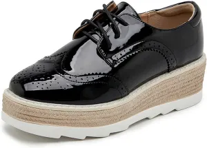 TOSOFT Comfort Oxford Shoes for Women Girls Lace Up Platform Wedge Everyday Work Office Business Formal Dress Shoes Brogues