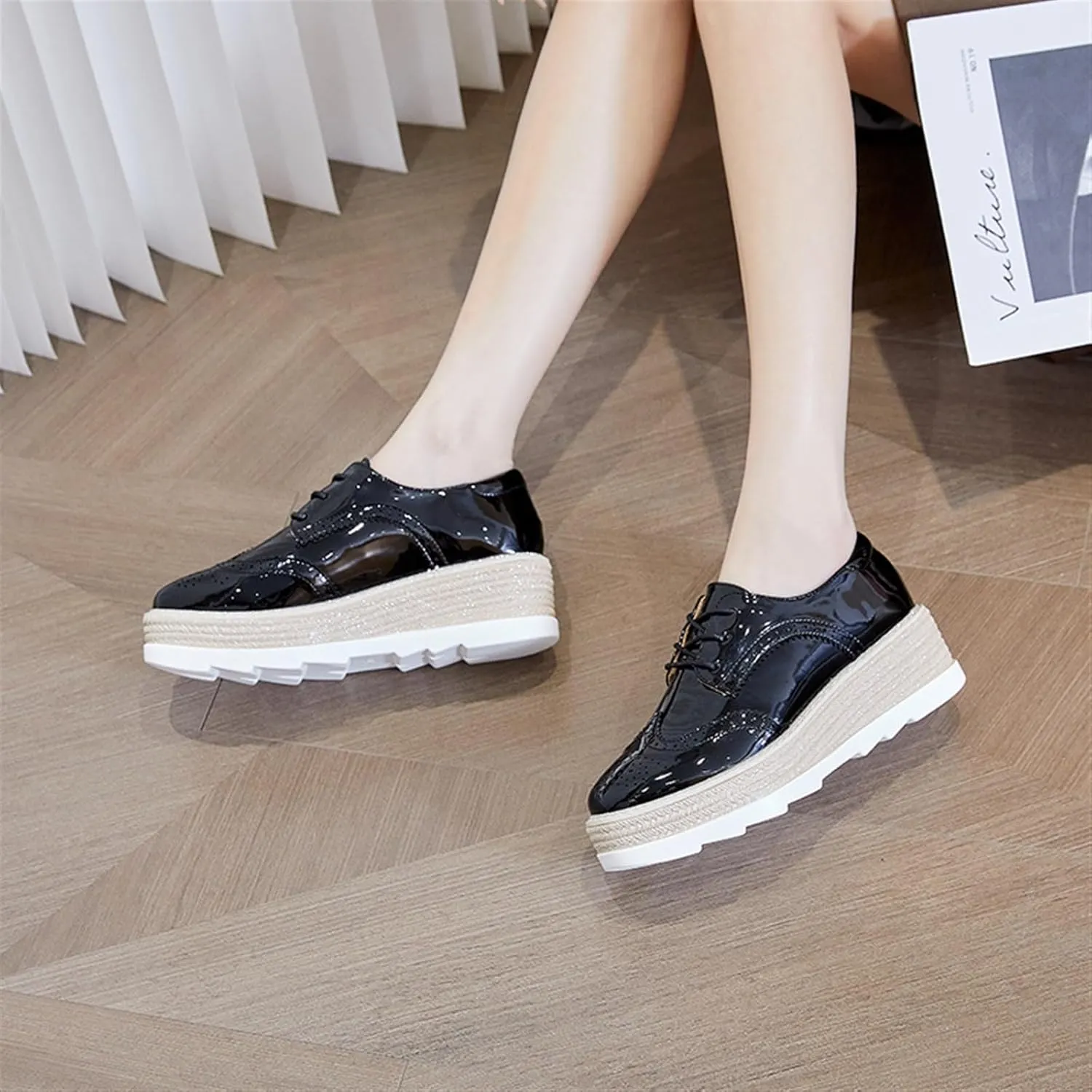 TOSOFT Comfort Oxford Shoes for Women Girls Lace Up Platform Wedge Everyday Work Office Business Formal Dress Shoes Brogues
