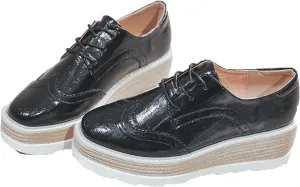TOSOFT Comfort Oxford Shoes for Women Girls Lace Up Platform Wedge Everyday Work Office Business Formal Dress Shoes Brogues