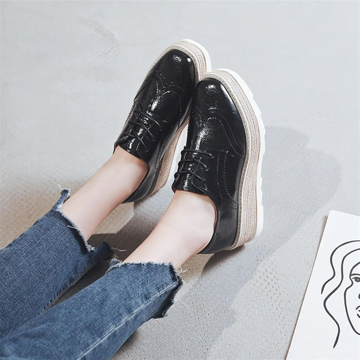 TOSOFT Comfort Oxford Shoes for Women Girls Lace Up Platform Wedge Everyday Work Office Business Formal Dress Shoes Brogues
