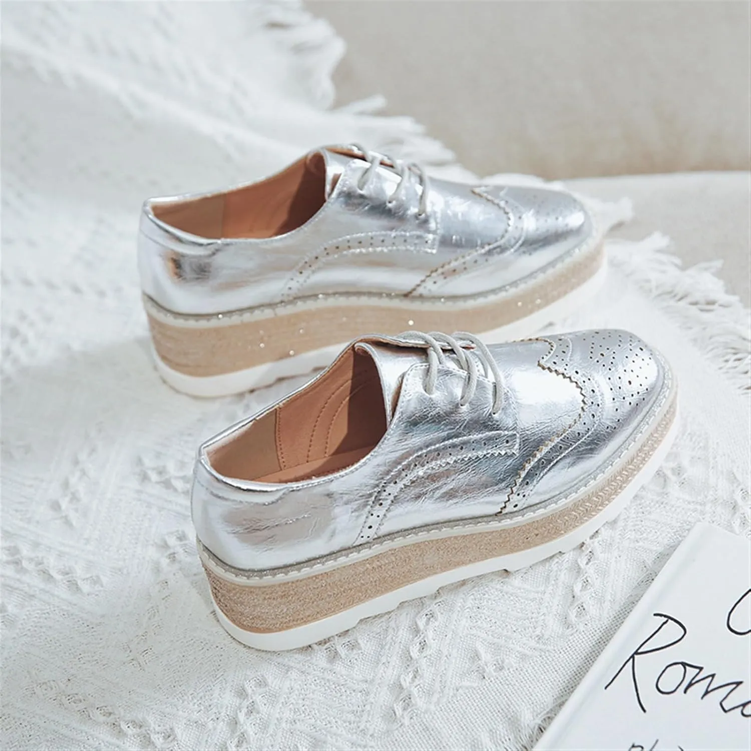 TOSOFT Comfort Oxford Shoes for Women Girls Lace Up Platform Wedge Everyday Work Office Business Formal Dress Shoes Brogues