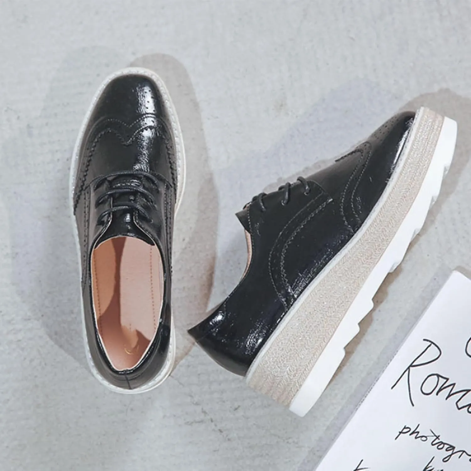 TOSOFT Comfort Oxford Shoes for Women Girls Lace Up Platform Wedge Everyday Work Office Business Formal Dress Shoes Brogues