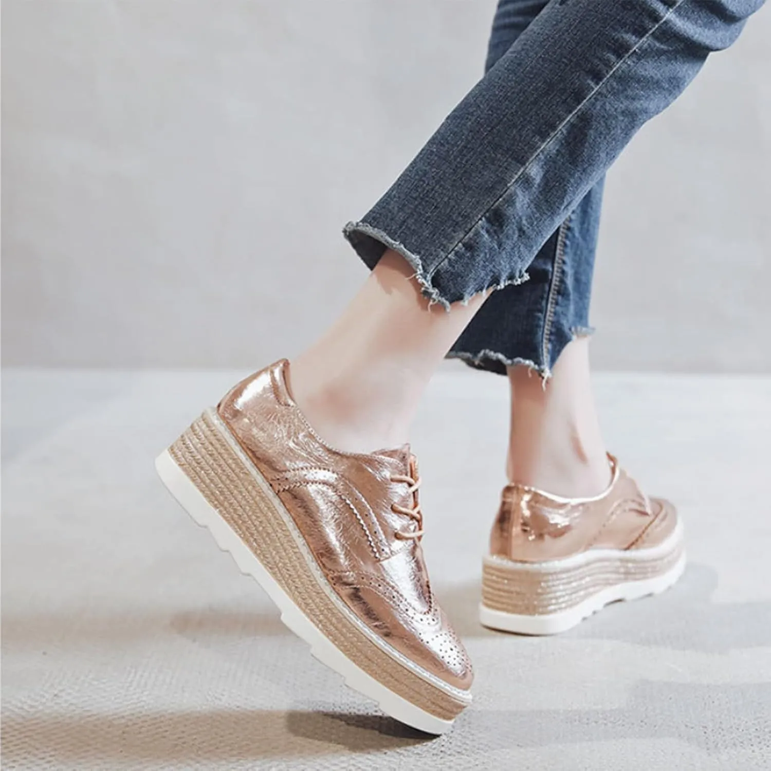 TOSOFT Comfort Oxford Shoes for Women Girls Lace Up Platform Wedge Everyday Work Office Business Formal Dress Shoes Brogues