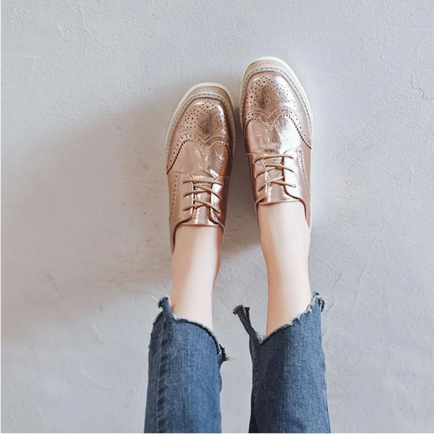 TOSOFT Comfort Oxford Shoes for Women Girls Lace Up Platform Wedge Everyday Work Office Business Formal Dress Shoes Brogues