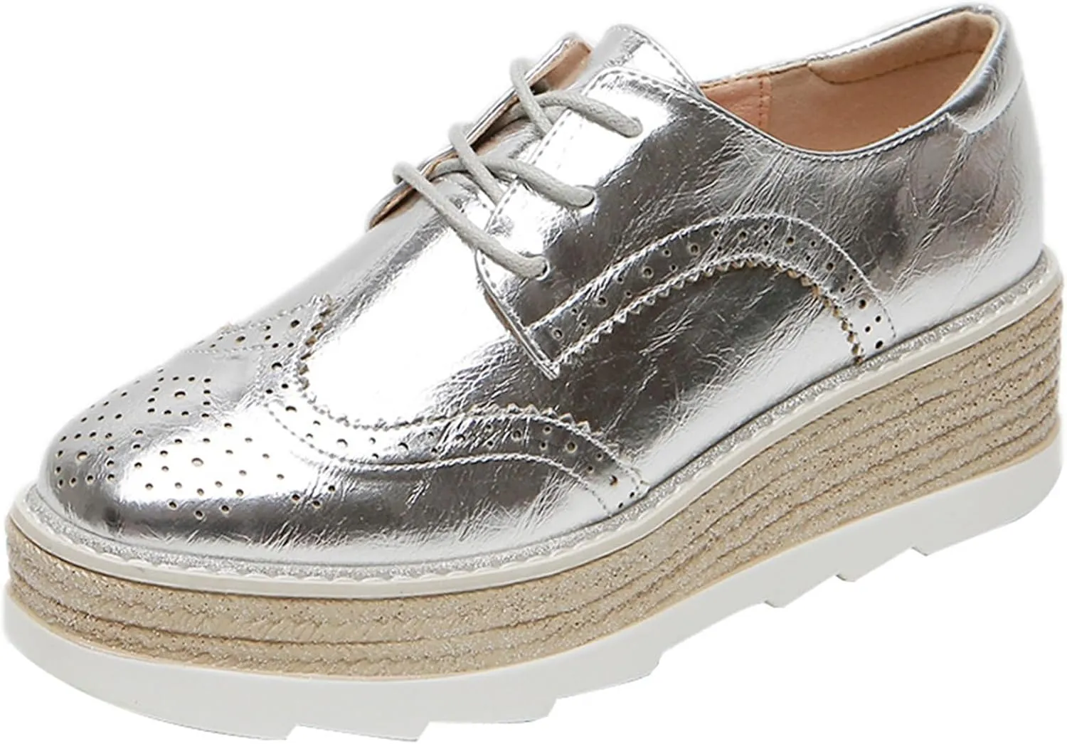 TOSOFT Comfort Oxford Shoes for Women Girls Lace Up Platform Wedge Everyday Work Office Business Formal Dress Shoes Brogues