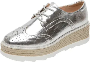 TOSOFT Comfort Oxford Shoes for Women Girls Lace Up Platform Wedge Everyday Work Office Business Formal Dress Shoes Brogues