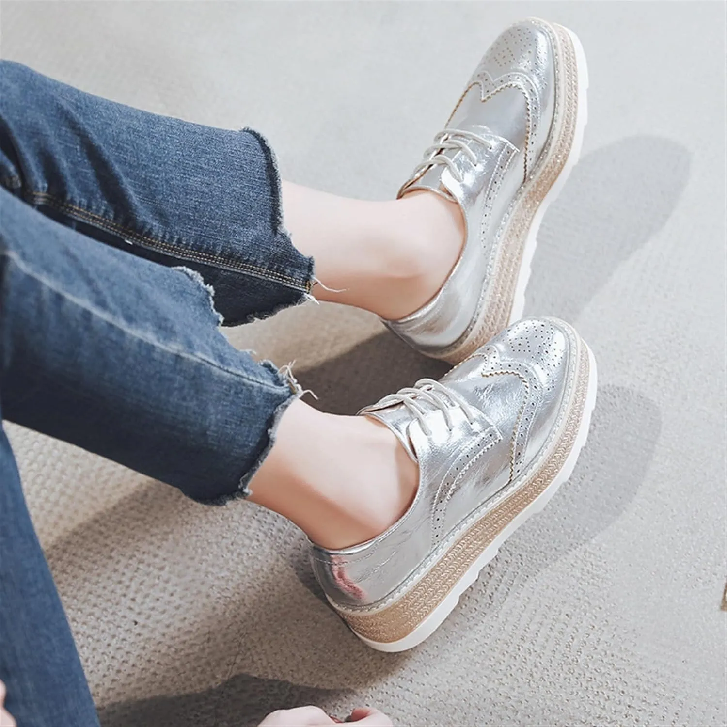 TOSOFT Comfort Oxford Shoes for Women Girls Lace Up Platform Wedge Everyday Work Office Business Formal Dress Shoes Brogues