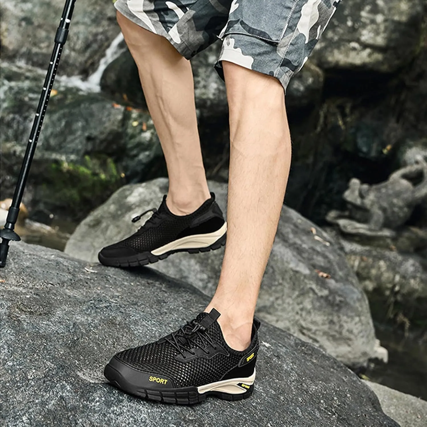 URLECHS Men's Breathable Mesh Quick Dry Water Shoes Lightweight Beach Sneakers Outdoor Casual Hiking Climbing Shoes