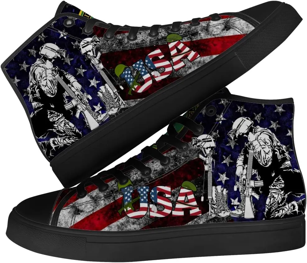 Veteran Shoes for Men Women Patriotic High Top Canvas Sneakers Lace Up Casual Walking Shoes Gifts for Dad Mom