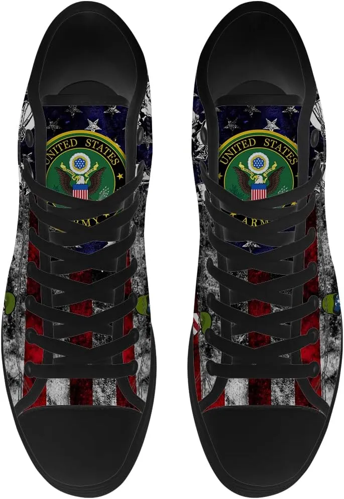 Veteran Shoes for Men Women Patriotic High Top Canvas Sneakers Lace Up Casual Walking Shoes Gifts for Dad Mom