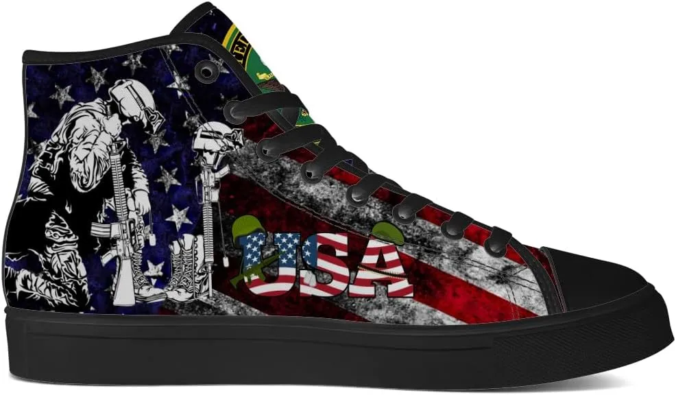 Veteran Shoes for Men Women Patriotic High Top Canvas Sneakers Lace Up Casual Walking Shoes Gifts for Dad Mom