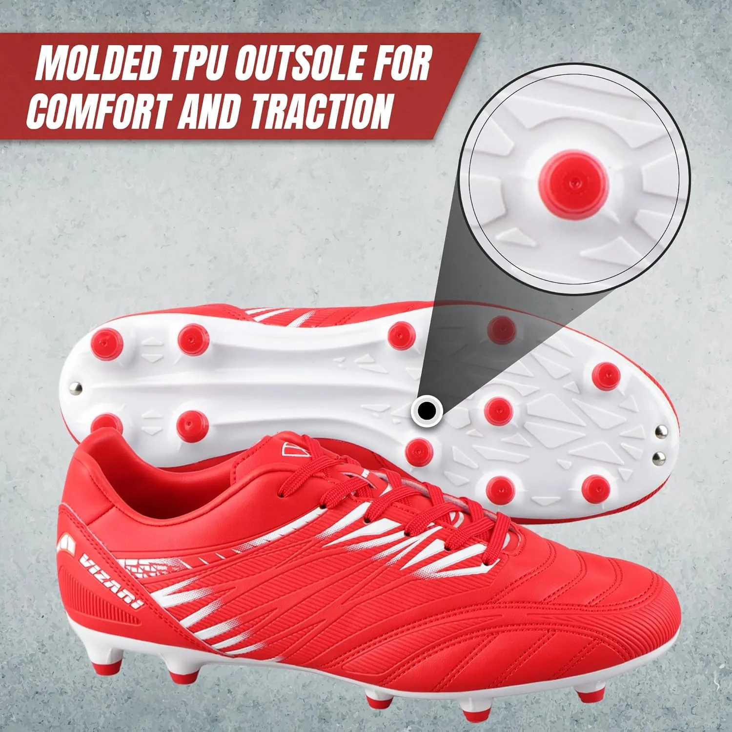Vizari Valencia Firm Ground Soccer Cleats for Men & Women ?C Adult Football Shoes with Wide Fit, TPU Studs, Comfortable Design, Size 6.5 to 13 (Unisex)