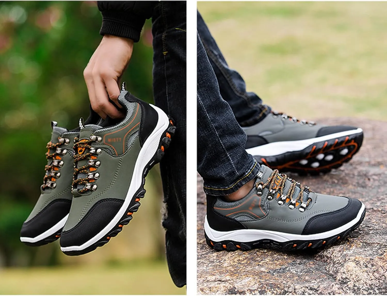 WENOREG Mens Low-Top Non-Slip Gomehut Sneakers,Fashion Good Arch Support Breathable Trekking Trails Sneakers Extended Width Foot and Heel Comfortable Breathable Hiking Walking Shoes