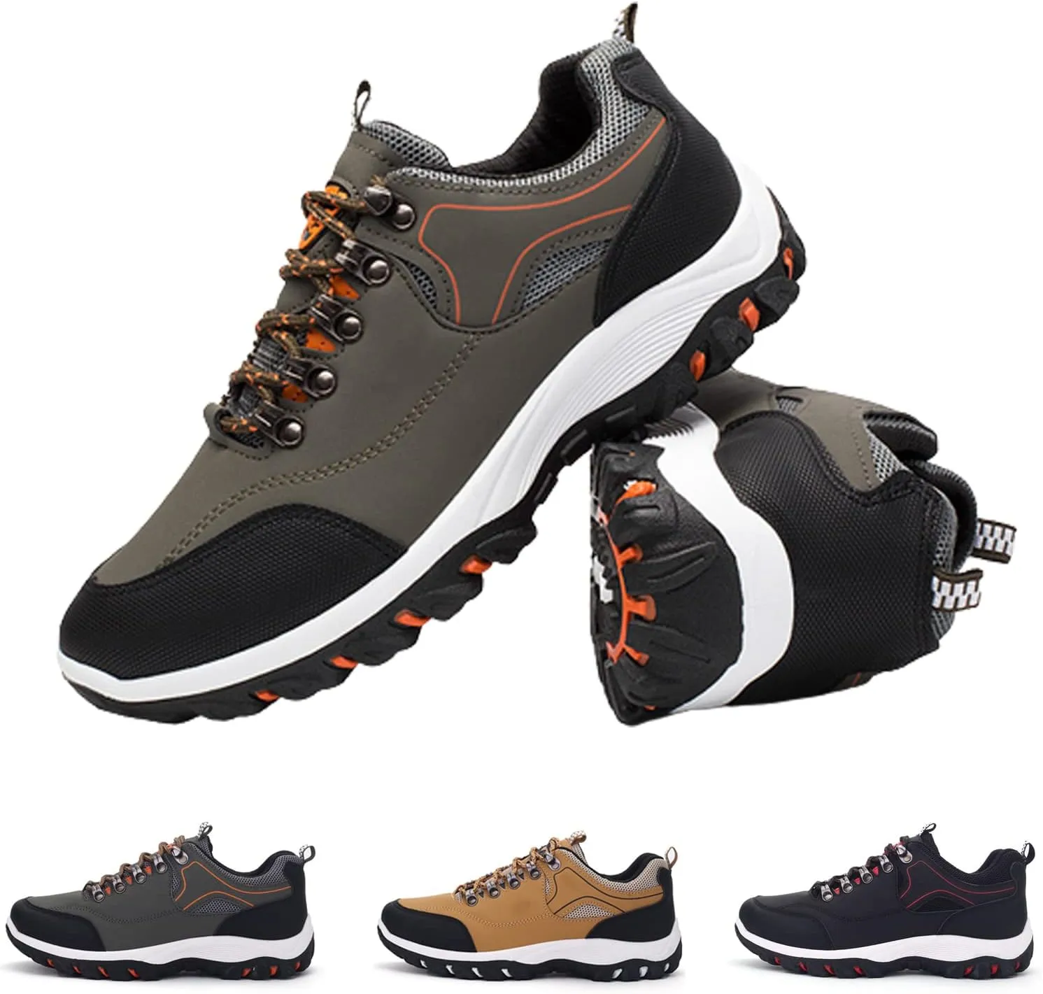 WENOREG Mens Low-Top Non-Slip Gomehut Sneakers,Fashion Good Arch Support Breathable Trekking Trails Sneakers Extended Width Foot and Heel Comfortable Breathable Hiking Walking Shoes