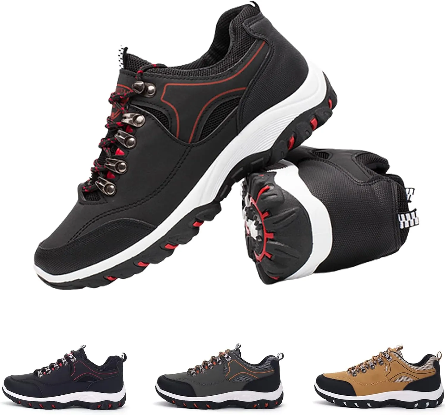 WENOREG Mens Low-Top Non-Slip Gomehut Sneakers,Fashion Good Arch Support Breathable Trekking Trails Sneakers Extended Width Foot and Heel Comfortable Breathable Hiking Walking Shoes