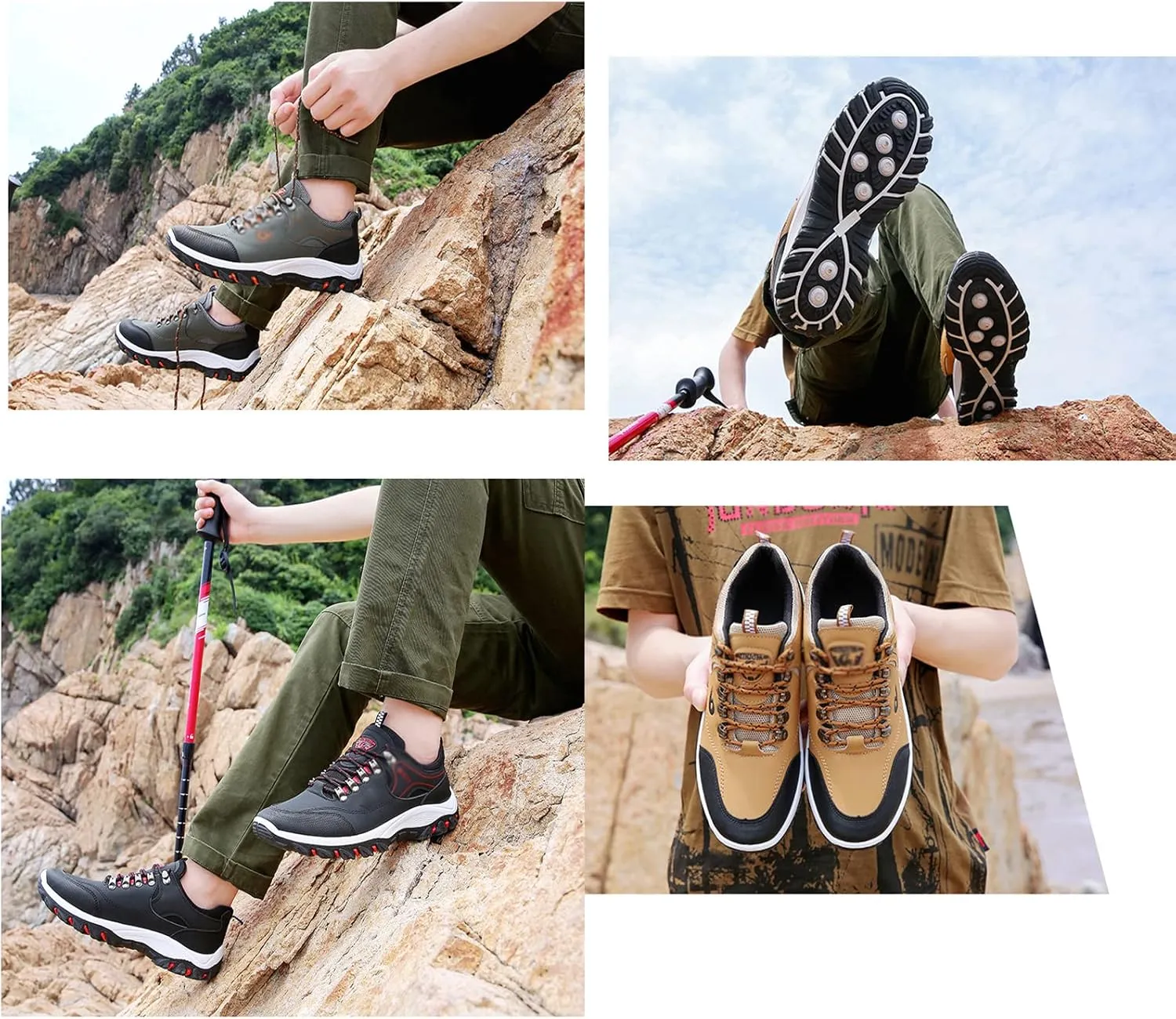 WENOREG Mens Low-Top Non-Slip Gomehut Sneakers,Fashion Good Arch Support Breathable Trekking Trails Sneakers Extended Width Foot and Heel Comfortable Breathable Hiking Walking Shoes