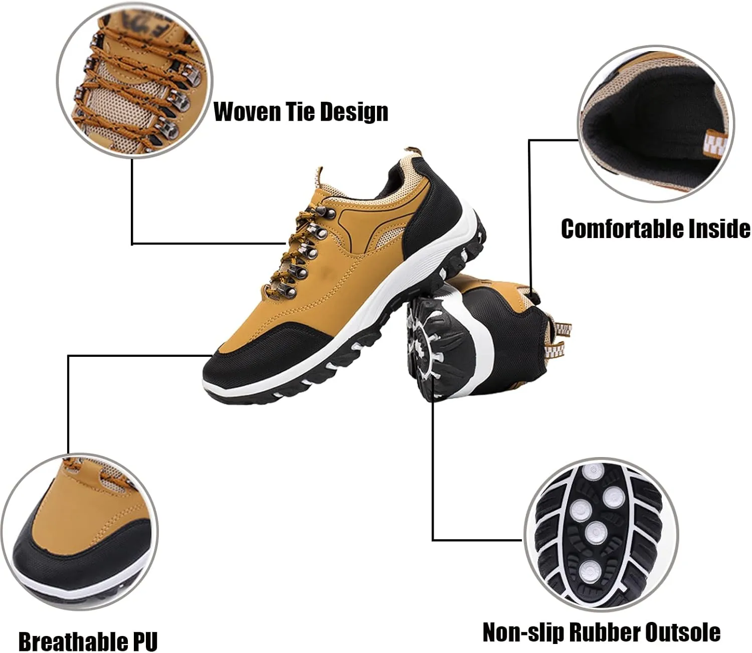 WENOREG Mens Low-Top Non-Slip Gomehut Sneakers,Fashion Good Arch Support Breathable Trekking Trails Sneakers Extended Width Foot and Heel Comfortable Breathable Hiking Walking Shoes