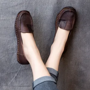 Women Ethnic Retro Color Black Soft Sole Leather Slip-Ons