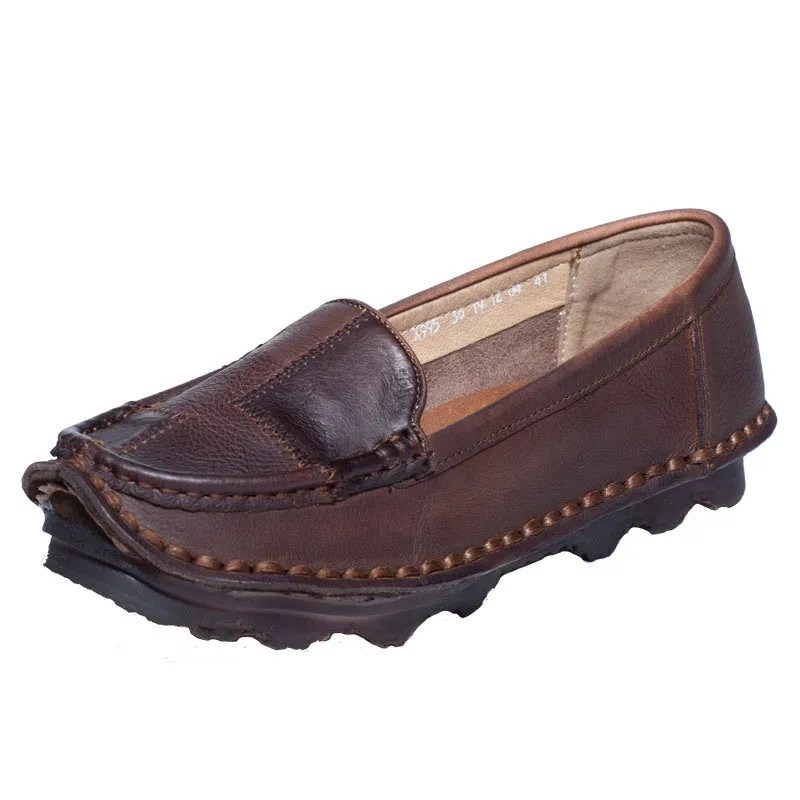 Women Ethnic Retro Color Black Soft Sole Leather Slip-Ons