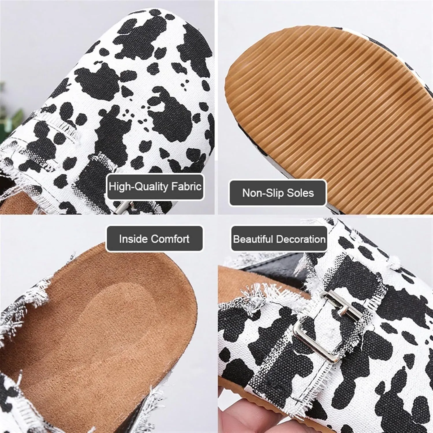 Women??s Flat Mule Shoes Comfy Clogs Suede Slip on Backless Slipper Summer Classic Round Toe Adjustable Buckle with Arch Support Anti Slip Sandals Unisex for Home Office