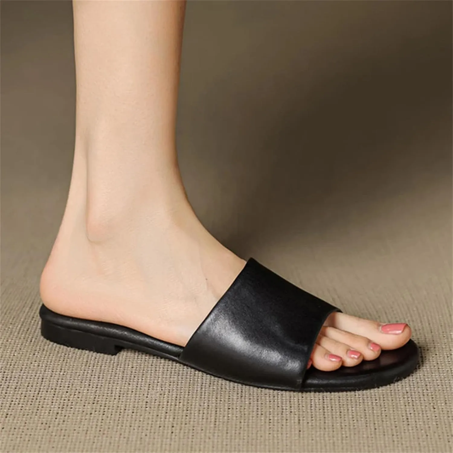 Women's Genuine Leather Flat Sandals - Low Heel (3cm/1.2in) Beach Summer Mules
