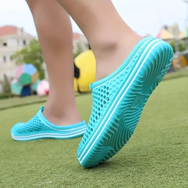 Women's Hollow Flat Clogs, Breathable Non-Slip Garden Mules, Casual Beach Skates Minimalist