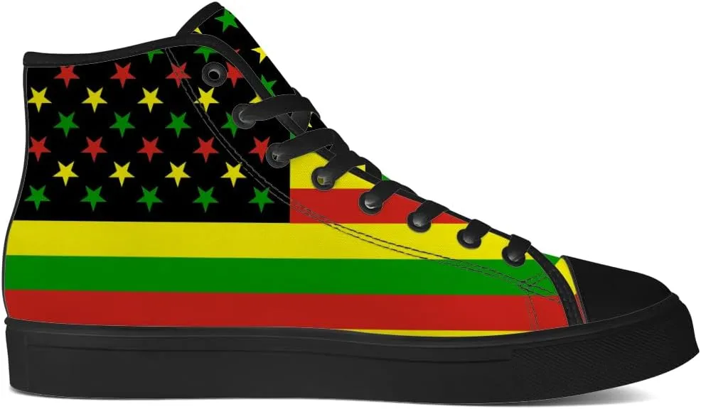 Women's Men's Rasta Shoes Reggae High Top Canvas Sneakers Lace Up Casual Walking Shoes Gifts for Men Women