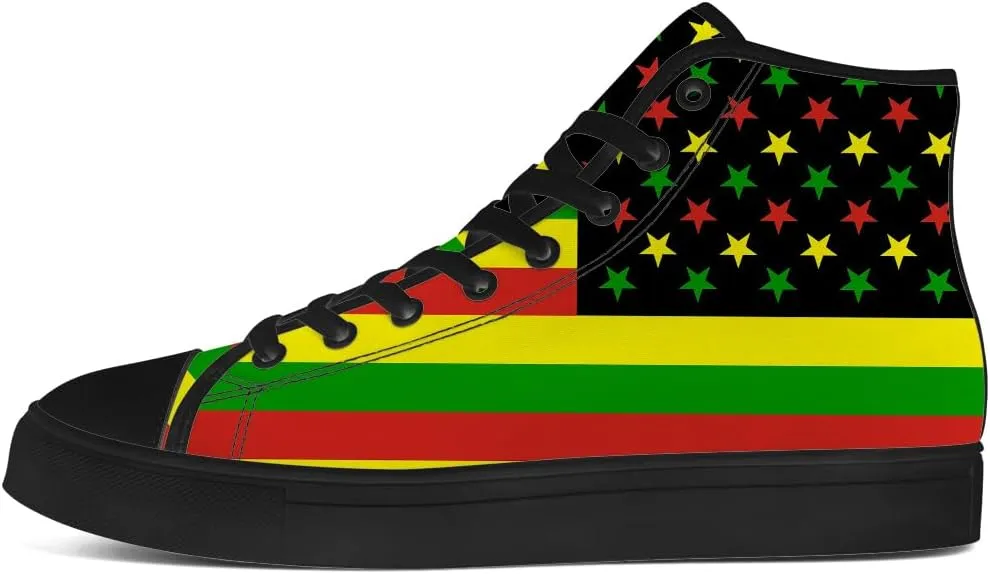 Women's Men's Rasta Shoes Reggae High Top Canvas Sneakers Lace Up Casual Walking Shoes Gifts for Men Women